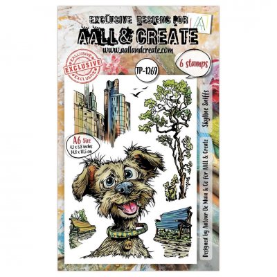 SKYLINE SNIFFS dog clearstamp set - Stämpelset med hund från AALL & Create A6