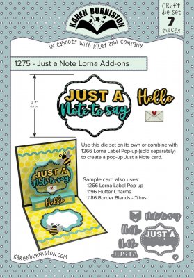 JUST A NOTE lorna add-on die set - Engelsk text-stansmallar från Karen Burniston
