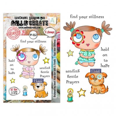 FIND YOUR STILLNESS girl and dog clear stamp set - Stämpelset med flicka och hund från AALL & Create A7
