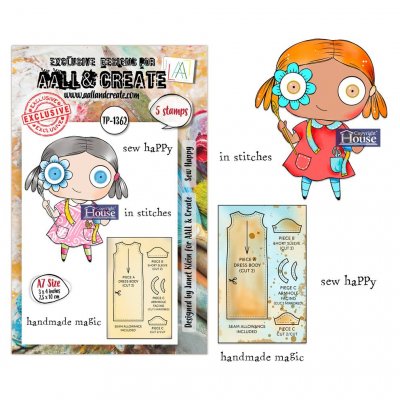 SEW HAPPY clear stamp set - Stämpelset med sömnadstema från AALL & Create A7