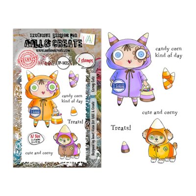 CORNY CUTE Halloween clear stamp set - Stämpelset med halloween- och majsgodistema från AALL & Create A7