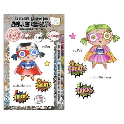 MIDNIGHT HERO girl clear stamp set - Stämpelset med flickhjälte från AALL & Create A7