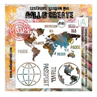 #148 UNITED NATIONS world map stencil - Schablon med världskarta från Bipasha BK AALL Create 15x15 cm