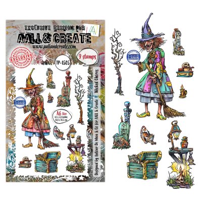WICKED CHORES HALLOWEEN WITCH clear stamp set - Stämpelset med häxa från AALL & Create A6