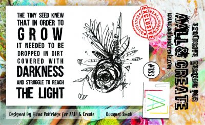 #183 clear stamp set - Stämpelset med skissad blomma och text från AALL & Create A6