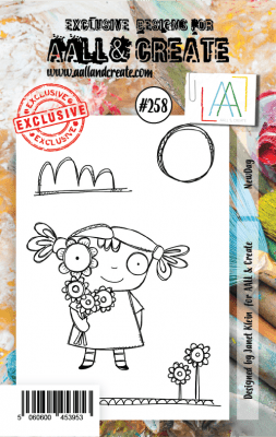 #258 New day clear stamp set - Stämpelset med flicka, moln och blommor från Aall & Create A7
