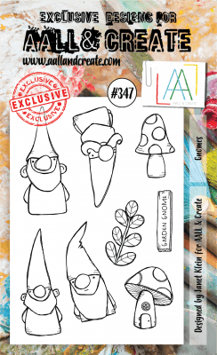 #347 Gnomes clear stamp set - Stämpelset med vättar (tomtar) från Aall & Create A6