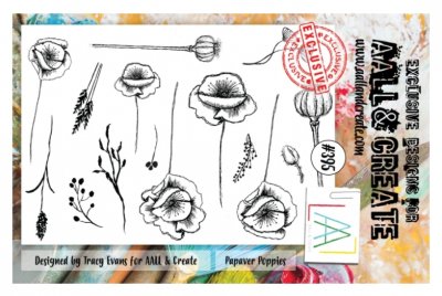 #395 Papaver poppies flowers clear stamp set - Stämpelset med vallmoblommor från Tracy Evans / AALL & Create A5