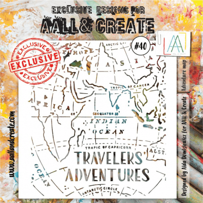 #40 Adventure map stencil - Schablon med Afrika och Asien från Aall & Create 15*15 cm