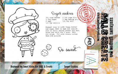 #421 Sugar cookies baking girl clear stamp set - Stämpelset med flicka som bakar från AALL & Create A7