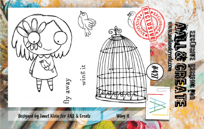 #427 Wing it girl with birds clear stamp set - Stämpelset med en flicka och fåglar från AALL & Create A7