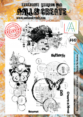 #449 Through the meadows butterfly clear stamp set - Stämpelset med fjäril och textur från Tracy Evans AALL & Create A4