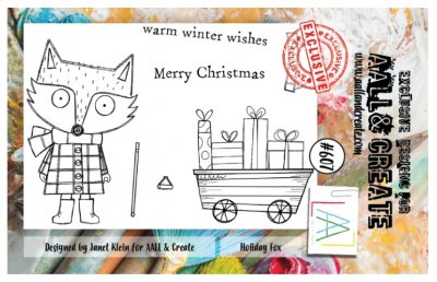 FÖRBESTÄLLNING #607 Holiday fox clear stamp set - Stämpelset med räv och julklappar från Janet Klein AALL & Create A7