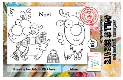 FÖRBESTÄLLNING #611 Reindeer clear stamp set - Stämpelset med renar från Janet Klein AALL & Create A7