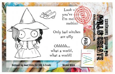 FÖRBESTÄLLNING #616 Wicked witch clear stamp set - Stämpelset med häxa och engelska texter från Janet Klein AALL & Create A7