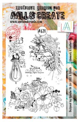 FÖRBESTÄLLNING #621 Filaments and feathers clear stamp set - Stämpelset med blommor och fågel från Bipapsha BK AALL & Create A5