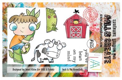 FÖRBESTÄLLNING #635 Jack & the beanstalk clear stamp set - Stämpelset med pojke, ko och lada från Janet Klein AALL & Create A7