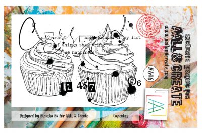 #646 Cupcakes clear stamp set - Stämpelset med dekorerade muffins från Bipasha BK AALL & Create A7