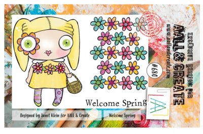 #680 Welcome Spring clear stamp set - Stämpelset med kaninflicka och blommor från Janet Klein AALL & Create A7
