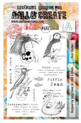 Flock together bird text clear stamp set from Tracy Evans AALL & Create A5