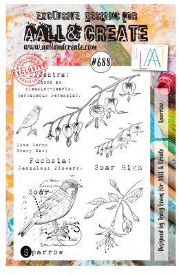 #688 Sparrow bird clear stamp set - Stämpelset med fågel från Tracy Evans AALL & Create A5