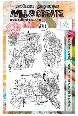 #710 Perched among petals flower bird clear stamp set - Stämpelset med fåglar och blommor från Bipasha BK AALL & Create A5