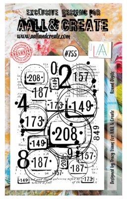 #755 Round digits numbers clear stamp set - Stämpelset med siffror från Tracy Evans AALL & Create A6