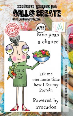 #788 VEGAN DEE woman vegetables clear stamp set - Stämpelset med kvinna och grönsaker från Janet Klein AALL & Create A7