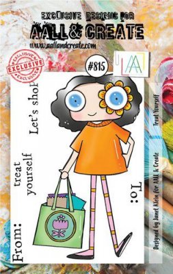 #815 TREAT YOURSELF shopping girl clear stamp set - Stämpelset med tjej från Janet Klein AALL & Create A7