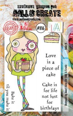 #816 BAKE IT cake girl clear stamp set - Stämpelset med tårta-tjej från Janet Klein AALL & Create A7