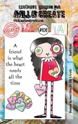 #820 HEART NEEDS friendship girl clear stamp set - Stämpelset med tjej och vänskapstema från Janet Klein AALL & Create A7