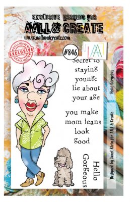 #846 HELLO GORGEOUS old lady clear stamp set - Stämpelset med tant kvinna från Janet Klein AALL & Create A7