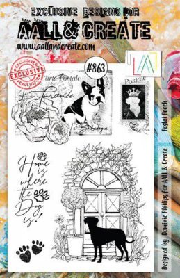#863 POSTAL POOCH dog clear stamp set - Stämpelset med hundar från Dominic Phillips AALL & Create A5