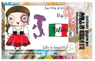 #884 ITALY girl clear stamp set - Stämpelset med italientema från Janet Klein AALL & Create A7