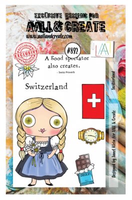 #892 SWITZERLAND girl clear stamp set - Stämpelset med Schweiztema från Janet Klein AALL & Create A7