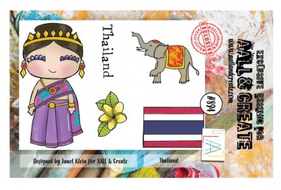 #894 THAILAND girl clear stamp set - Stämpelset med flicka elefant från Janet Klein AALL & Create A7
