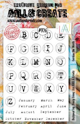 #926 GARDEN SHE WROTE alphabet word clear stamp set - Stämpelset med bokstäver och ord från Tracy Evans AALL & Create A5
