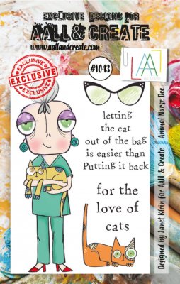 ANIMAL NURSE DEE clear stamp set 1043 - Stämpelset med kvinna och katter från AALL & Create A7
