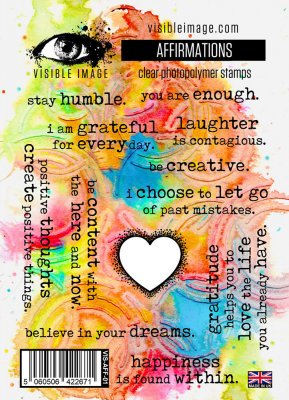 AFFIRMATIONS text clear stamp set - Stämpelset med texter från Visible image A6