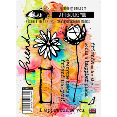 A FRIEND LIKE YOU clear stamp set - Stämpelset med engelska texter och blommor från Visible image A6