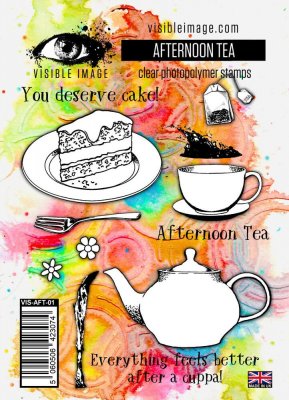 AFTERNOON TEA clear stamp set - Stämpelset med te-tema från Visible Image A6