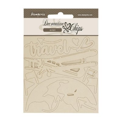 AIRPLANE art of travelling decorative chips - Tunna dekorationer med resetema från Stamperia