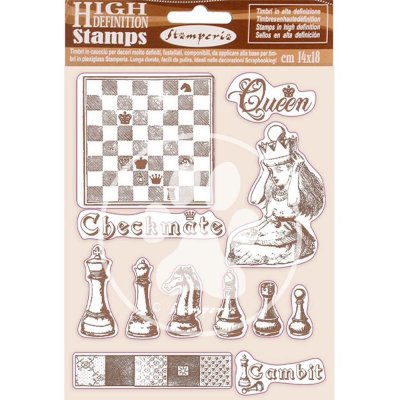 Alice checkmate chess rubber stamp set - Stämpelset med schacktema från Stamperia 14x18 cm