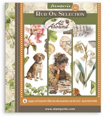 ALL AROUND rub-on assortment - Gnuggisar med djur- och naturtema från Stamperia ca 20x20 cm