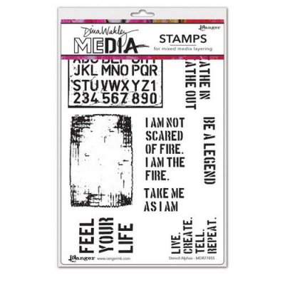 Alphas stencil rubber stamp set - Stämpelset med schablon-ord-mönster från Dina Wakley Ranger ink