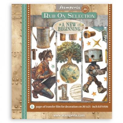 A NEW BEGINNING rub on selection - Gnuggisar med rymdentema från Stamperia ca 20x23 cm