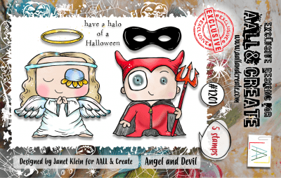ANGEL AND DEVIL Halloween clear stamp set - Stämpelset med ängel och djävul från Janet Klein AALL & Create A7