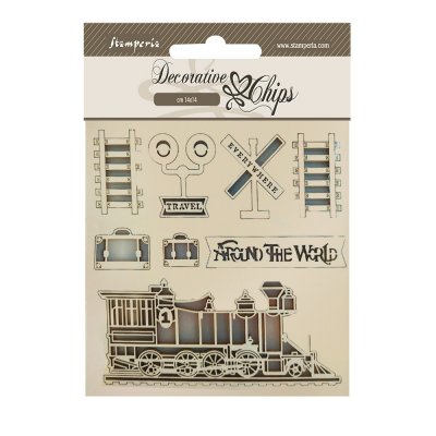 TRAIN Around the World Decorative Chips from Stamperia 14x14 cm