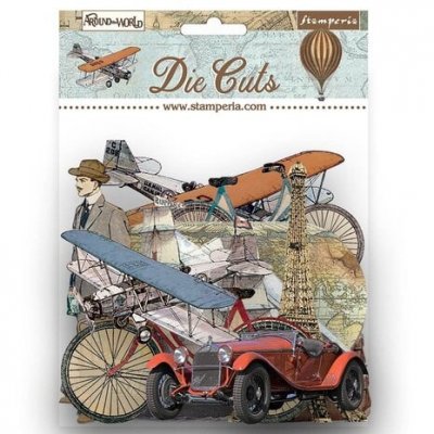 Around the World Die Cuts Assorted (37pcs) - Dekorationer med resetema från Stamperia