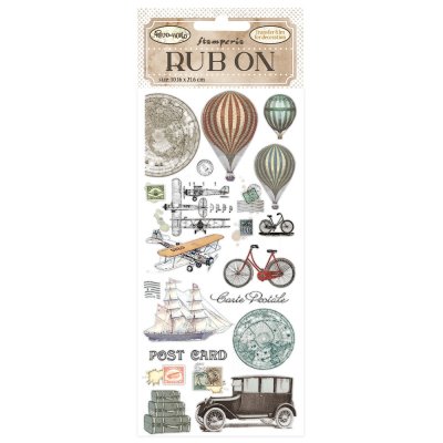 BALLOONS Around the World Rub-On 4x8,5 Inch - Gnuggisar med fordon luftballonger från Stamperia